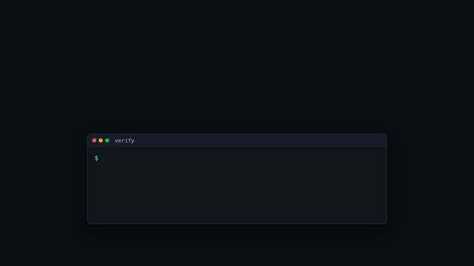 Verify passes on the intact chain, then someone tampers with a value and verify fails at the exact link