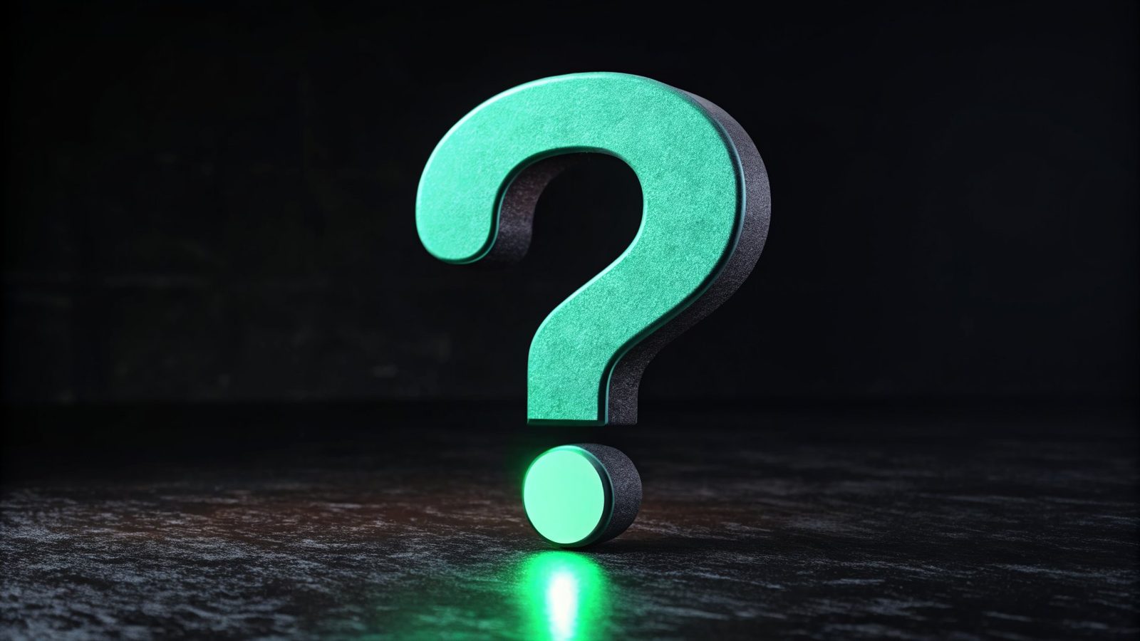 A matte question mark with a glowing green indicator dot