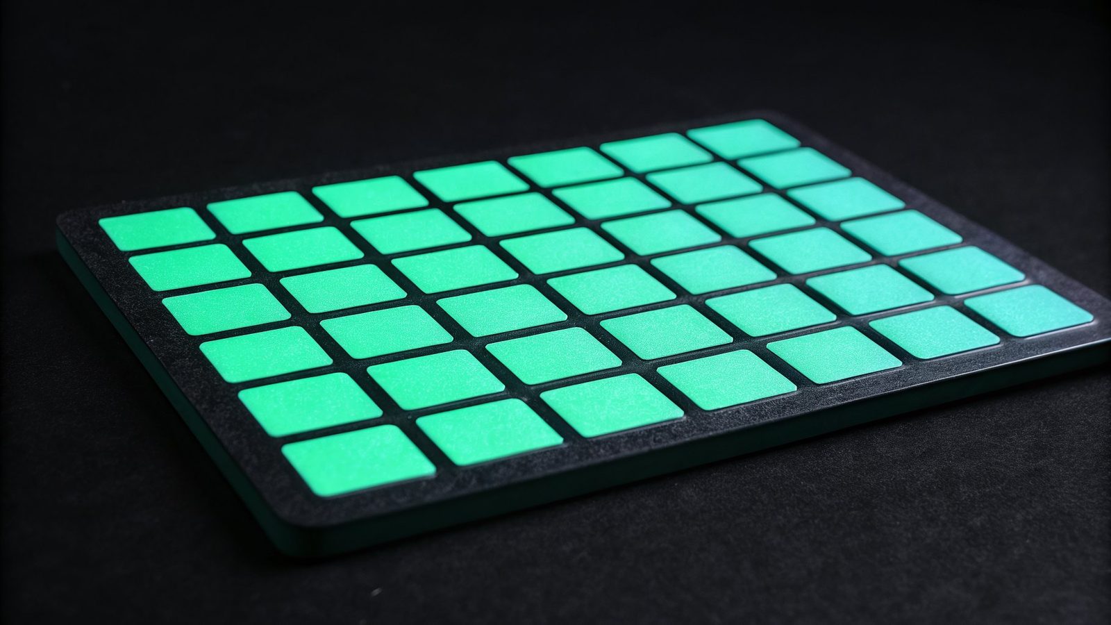 A grid of data cells glowing green on a dark tray
